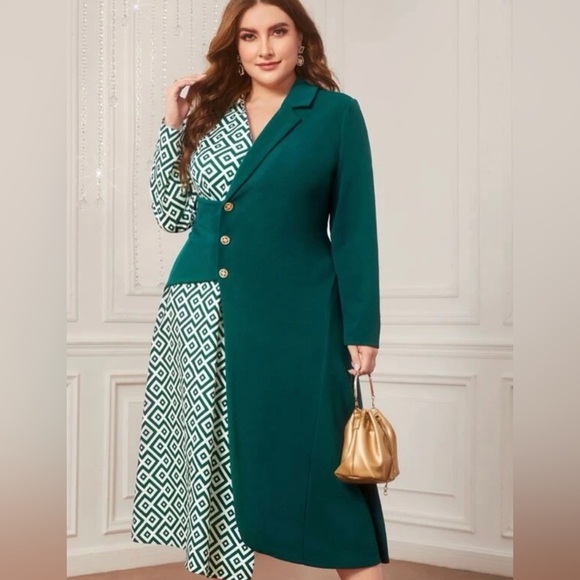 Geo Print Asymmetrical Hem Dress - Picture 1 of 5